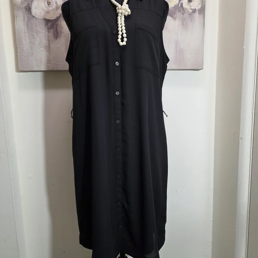 Express Botton-down Black Shirt With No Waist Tie - Picture 3 of 5